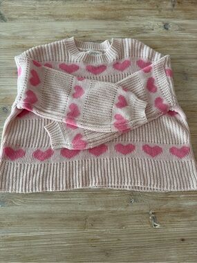 Jessica Simpson Light Pink Knit Sweater with Hot Pink Heart Motif